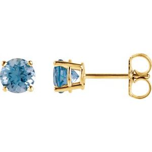 14K Yellow Gold 4 mm Natural Swiss Blue Topaz Earrings
