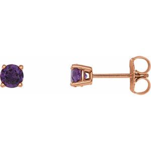 14K Rose Gold 4 mm Natural Amethyst Earrings
