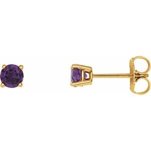 14K Yellow Gold 4 mm Natural Amethyst Earrings