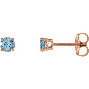 14K Rose Gold 2.5 mm Natural Aquamarine Earrings