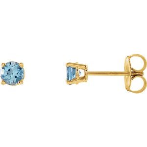 14K Yellow Gold 4 mm Natural Aquamarine Earrings