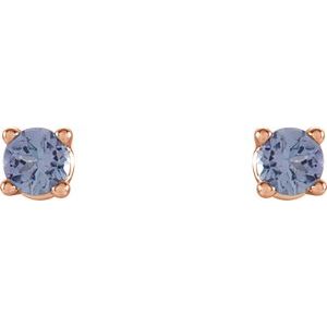 14K Rose Gold 2.5 mm Natural Tanzanite Earrings – image 2
