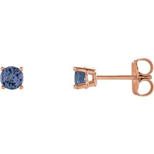14K Rose Gold 4 mm Natural Tanzanite Earrings