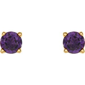 14K Yellow Gold 4 mm Natural Amethyst Earrings – image 2