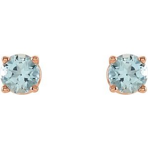 14K Rose Gold 4 mm Natural Aquamarine Earrings – image 2