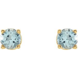 14K Yellow Gold 4 mm Natural Aquamarine Earrings – image 2
