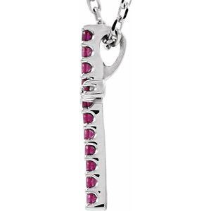 14K White Gold Natural Ruby Petite Cross 16" Necklace