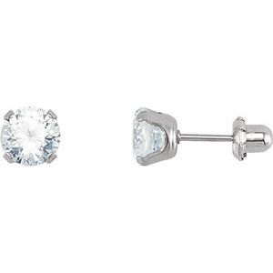 Stainless Steel 7 mm Imitation White Cubic Zirconia Inverness® Piercing Earrings