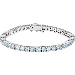 14K White Gold Natural Sky Blue Topaz 7 1/4" Line Bracelet