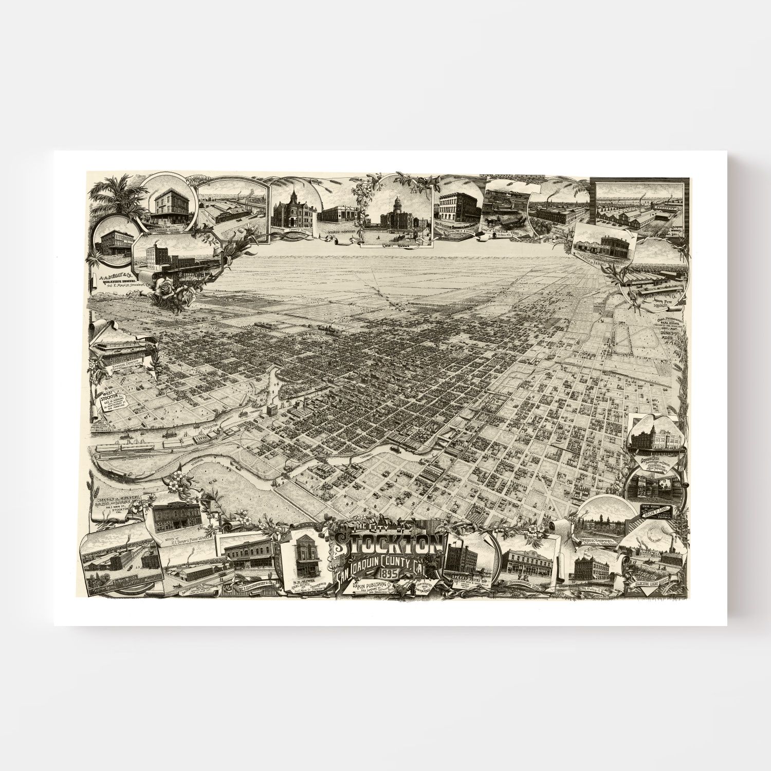 Vintage Map of Stockton, California 1890