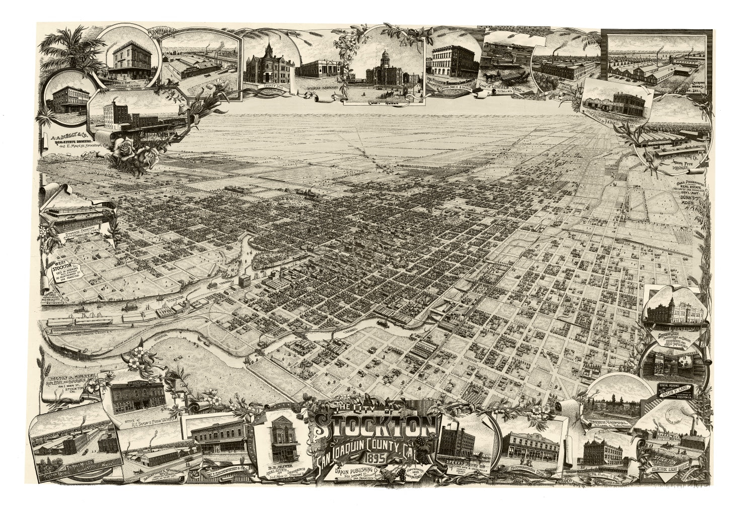 Vintage Map of Stockton, California 1890