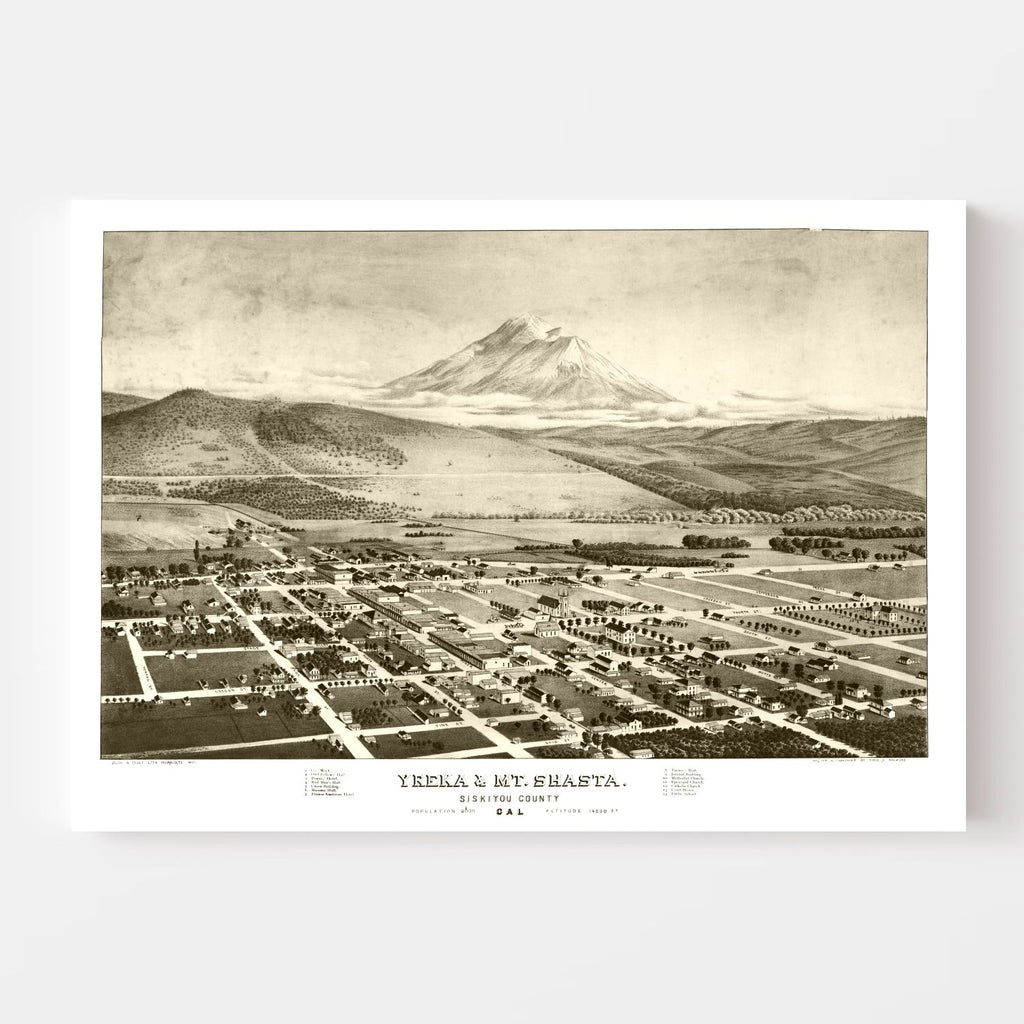 Vintage Map of Yreka & Mt. Shasta, California 1884