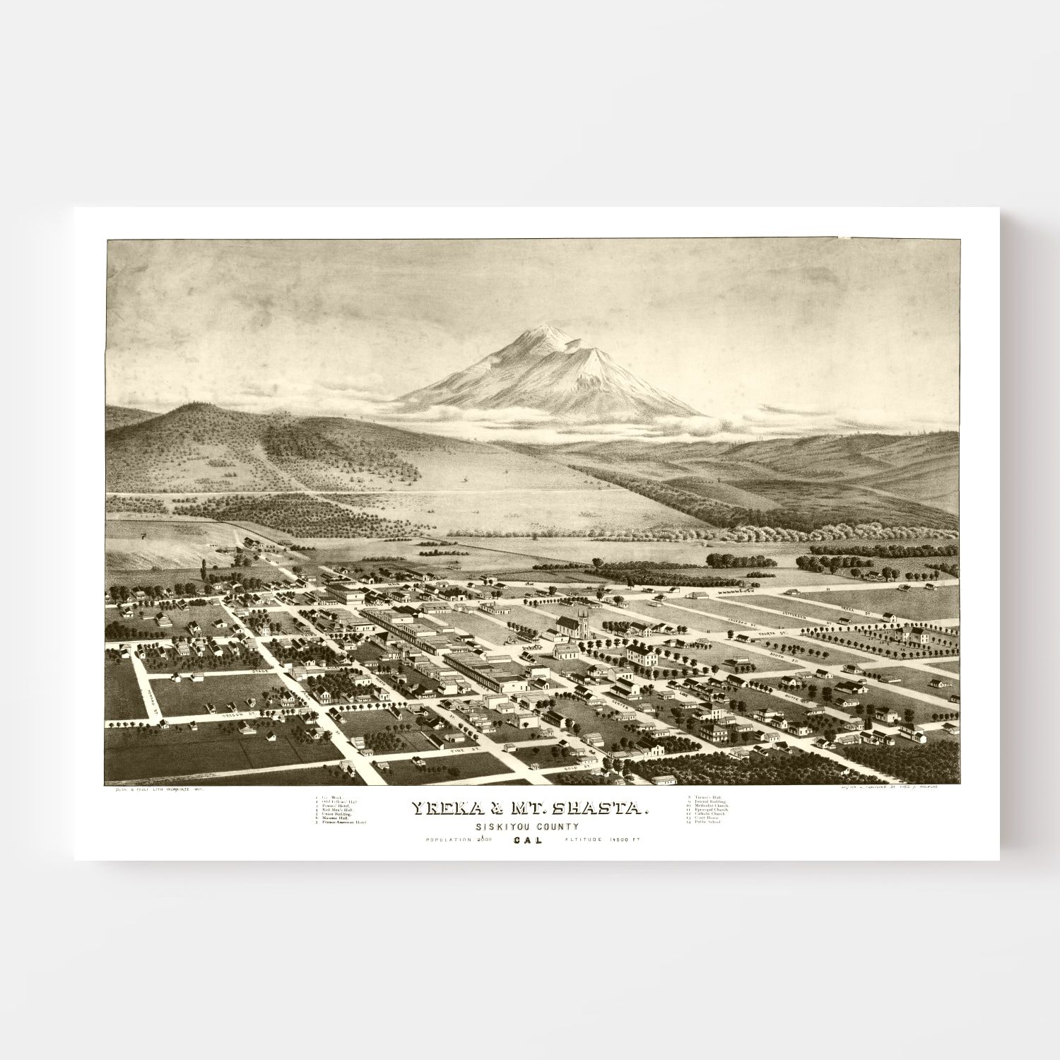 Vintage Map of Yreka & Mt. Shasta, California 1884