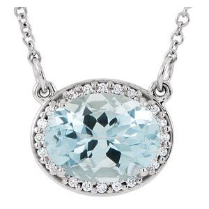 14K White Gold Natural Aquamarine & .04 CTW Natural Diamond 16 1/2" Necklace
