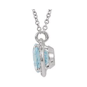 14K White Gold Natural Aquamarine & .04 CTW Natural Diamond 16 1/2" Necklace