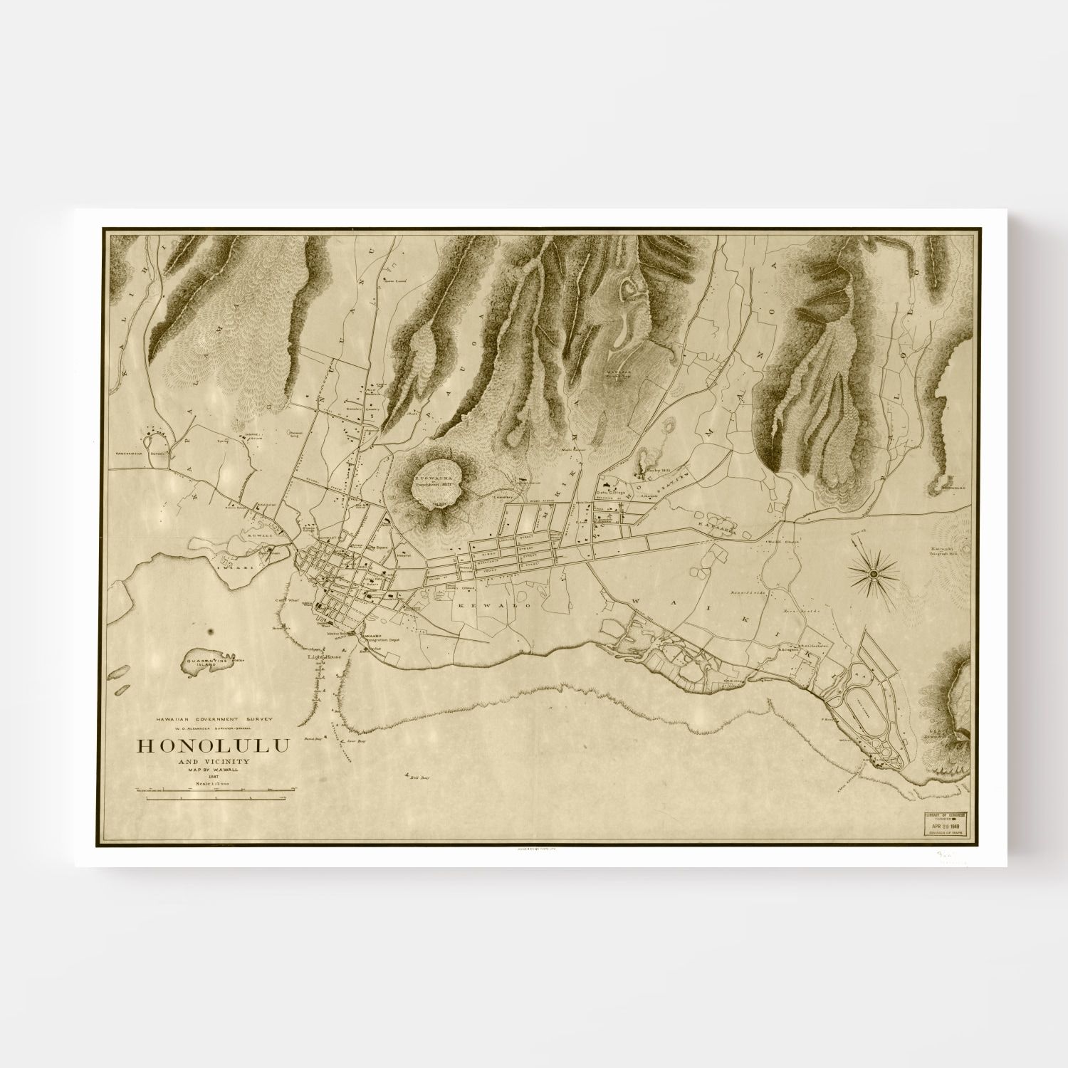 Vintage Map of Honolulu, Hawaii 1887