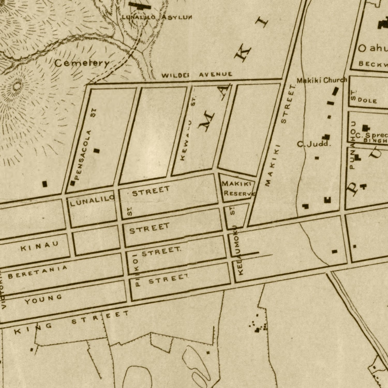 Vintage Map of Honolulu, Hawaii 1887