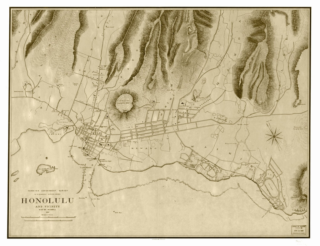 Vintage Map of Honolulu, Hawaii 1887