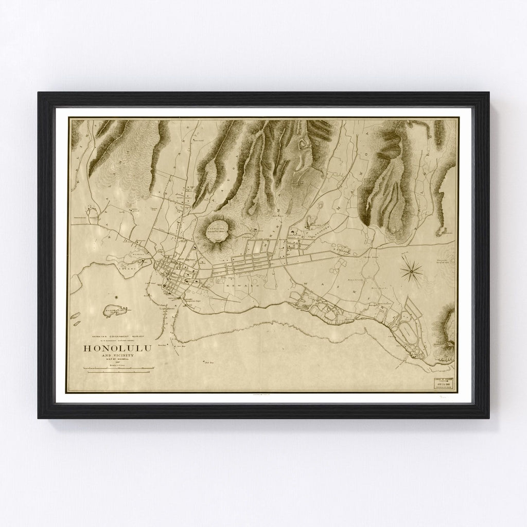 Vintage Map of Honolulu, Hawaii 1887