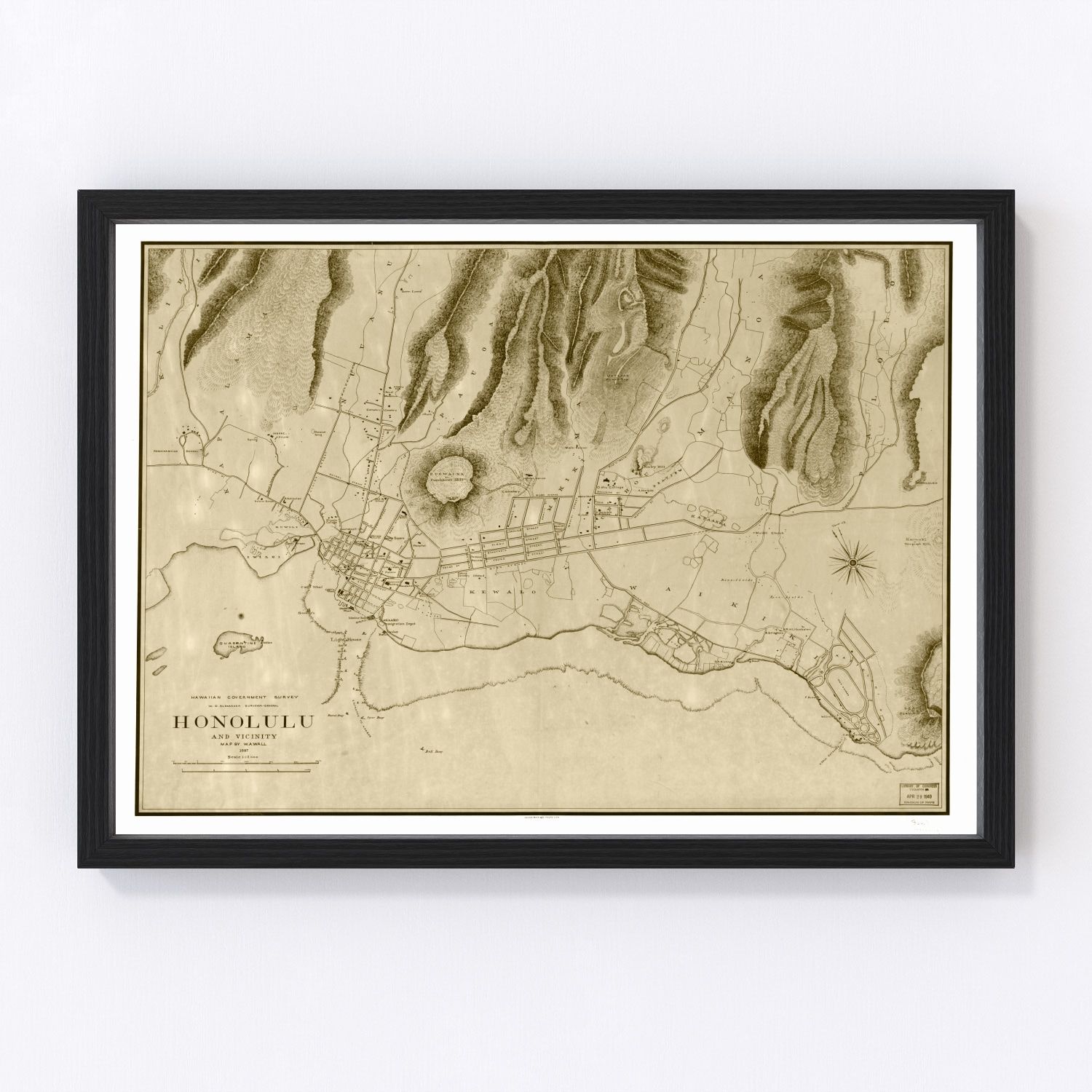 Vintage Map of Honolulu, Hawaii 1887