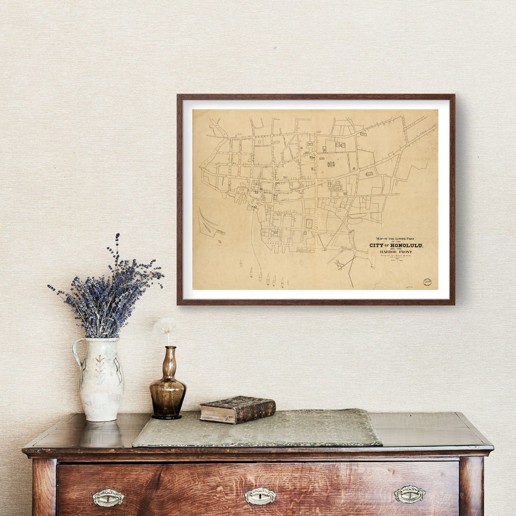 Vintage Map of Honolulu, Hawaii 1893