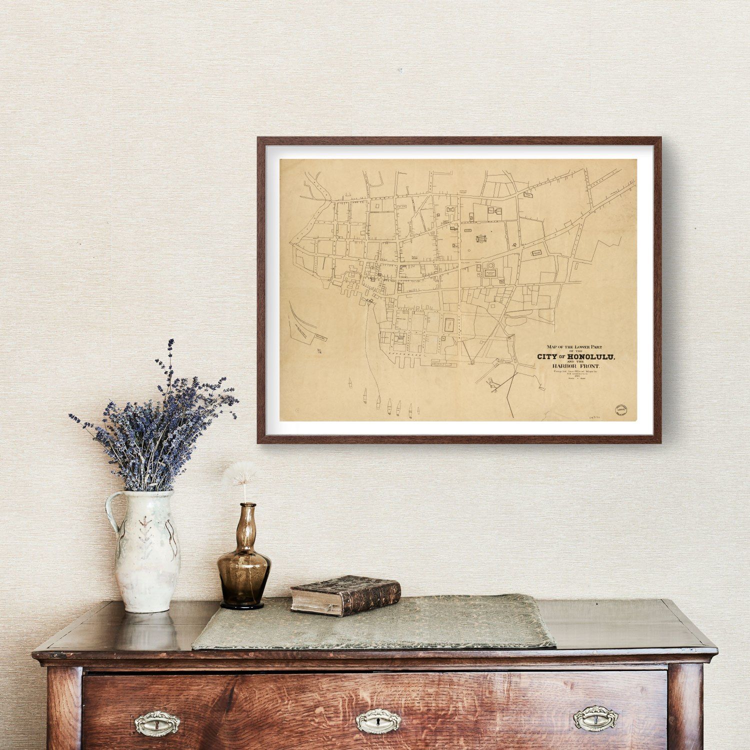Vintage Map of Honolulu, Hawaii 1893