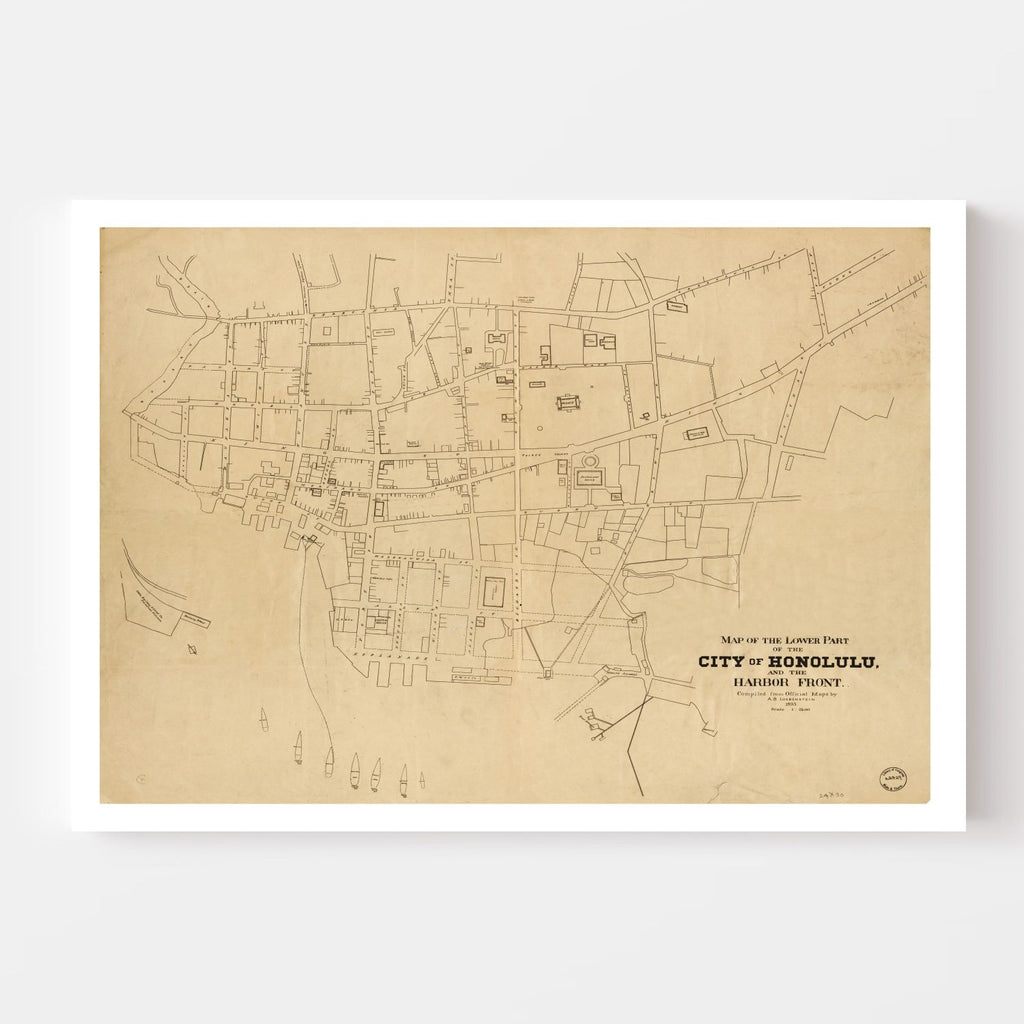Vintage Map of Honolulu, Hawaii 1893