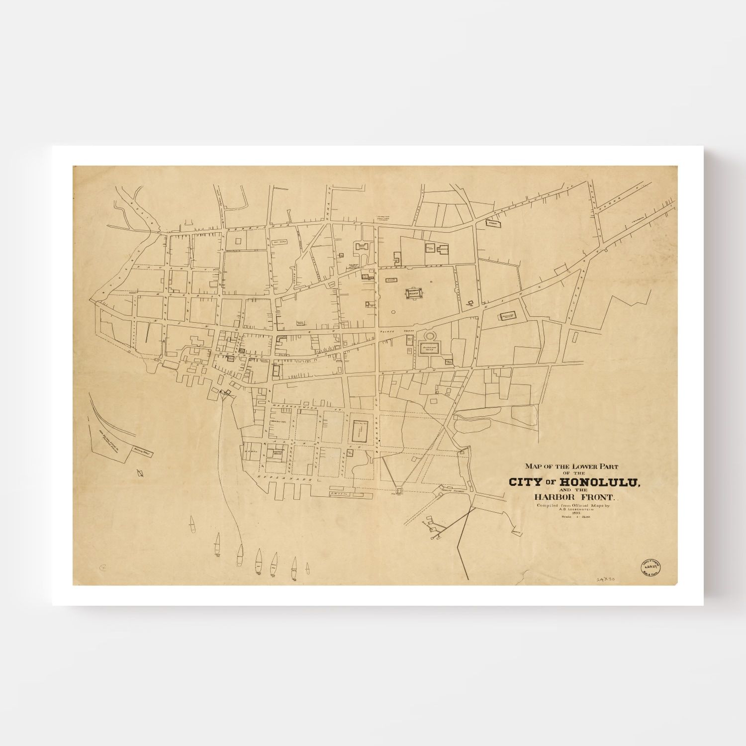 Vintage Map of Honolulu, Hawaii 1893