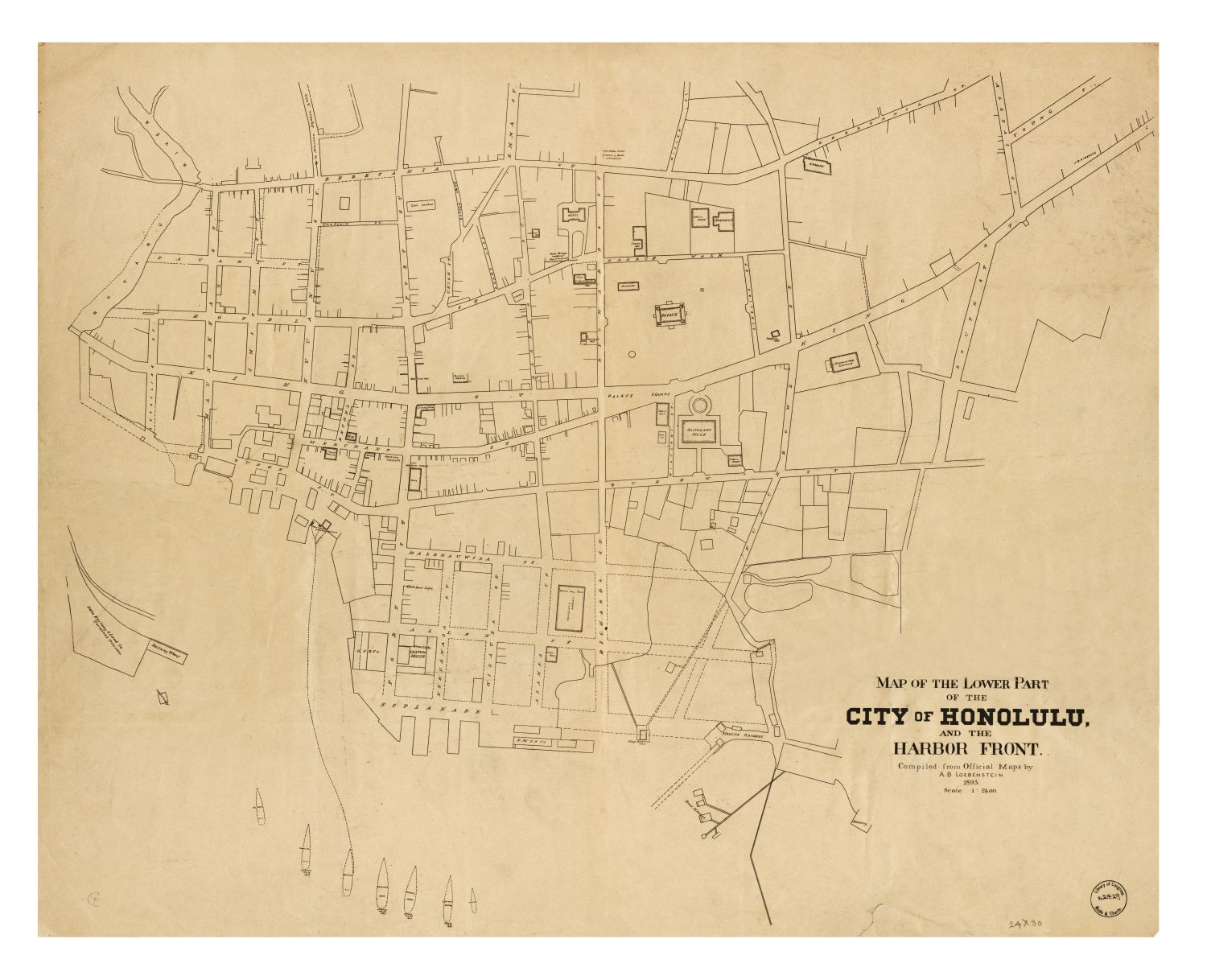 Vintage Map of Honolulu, Hawaii 1893