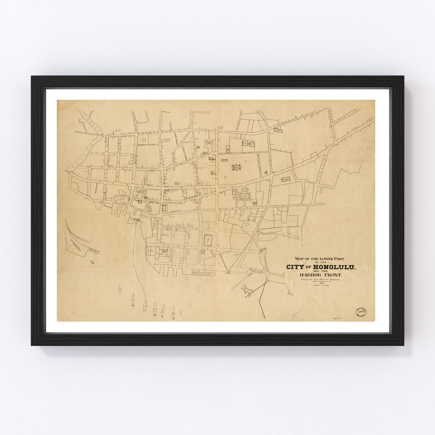Vintage Map of Honolulu, Hawaii 1893