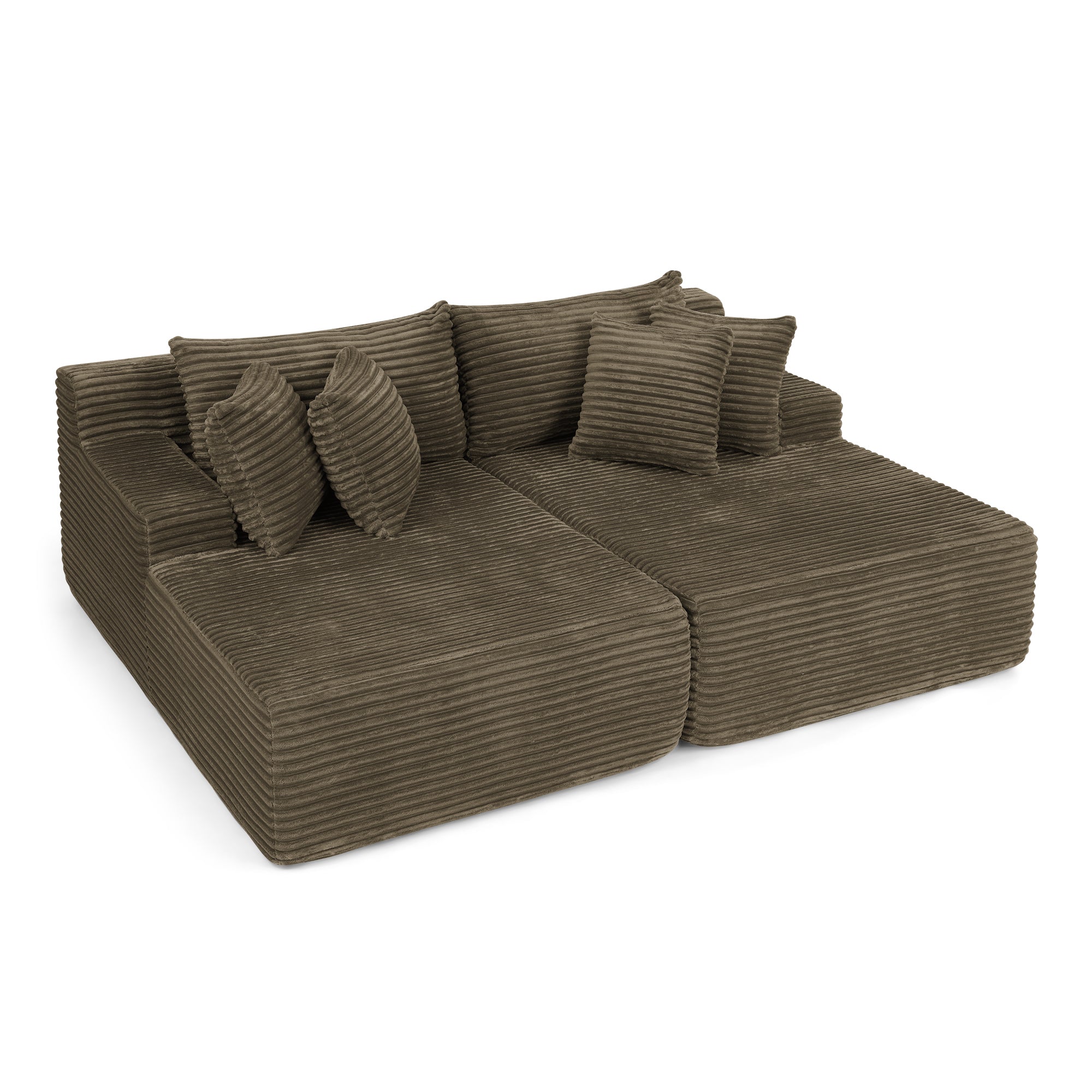 Two-seater lazy sofa lounge chair,Compressed sofa no assembly required, made of velvet fabric, fluffy modern lounge chair, used for indoor living rooms and bedrooms-Brown