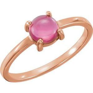 14K Rose Gold 6 mm Round Natural Pink Tourmaline Cabochon Ring