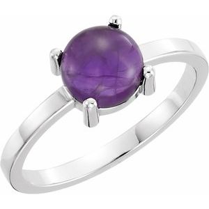 14K White Gold 7 mm Round Natural Amethyst Cabochon Ring