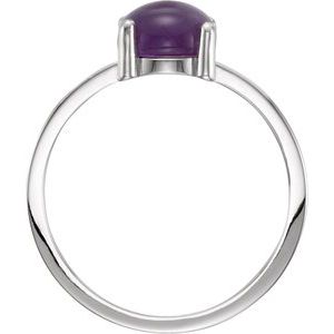 14K White Gold 7 mm Round Natural Amethyst Cabochon Ring