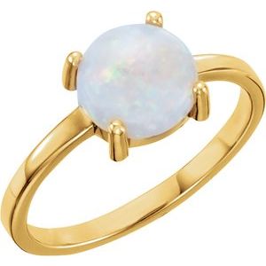 14K Yellow Gold 8 mm Round Natural Opal Cabochon Ring