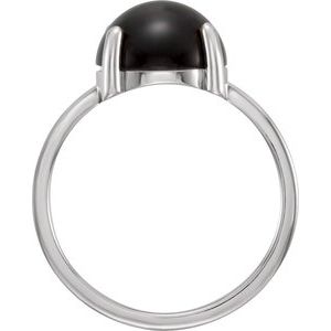 14K White Gold 8 mm Round Natural Black Onyx Cabochon Ring
