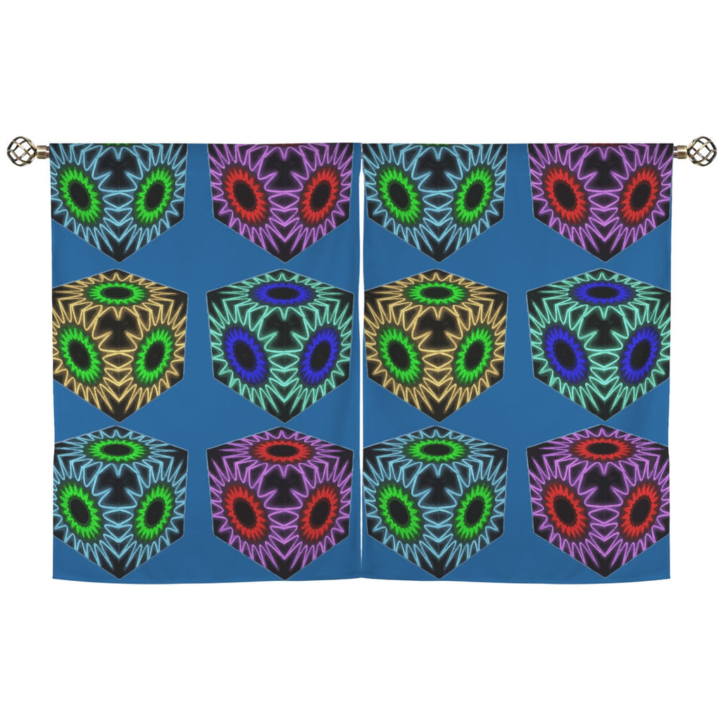 Colorful Cubes Blue Window Curtains - 5 Sizes Available