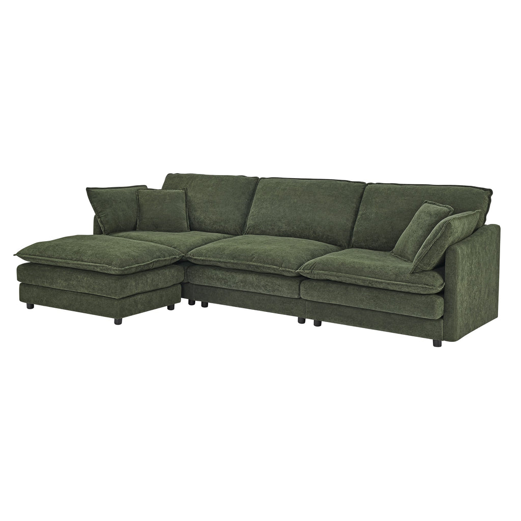 Modern Home Living Room L-Shaped Sectional Sofa Couches with Ottoman, Convertible Oversized 4 Seater Couch Towel Fabric, Green