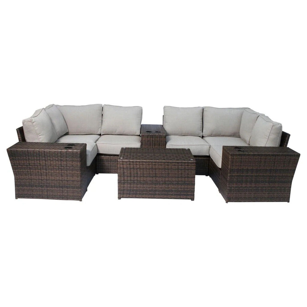 Outdoor Wicker Sectional With Weather Resistant Cushions And Table