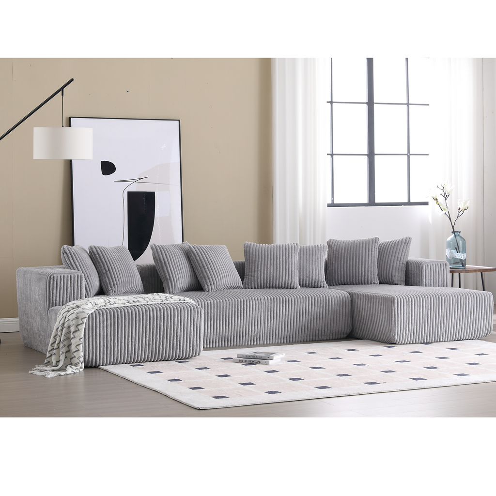 [NEW ARRIVED] [VIDEO PROVIDED]133.45'' Modular Sectional Couch, U-shaped sofa , Chaise Lounge, Striped fabric,Upholstered 4 Seater Couch for Living Room, Free Combination Sofa (Corduroy), Gray