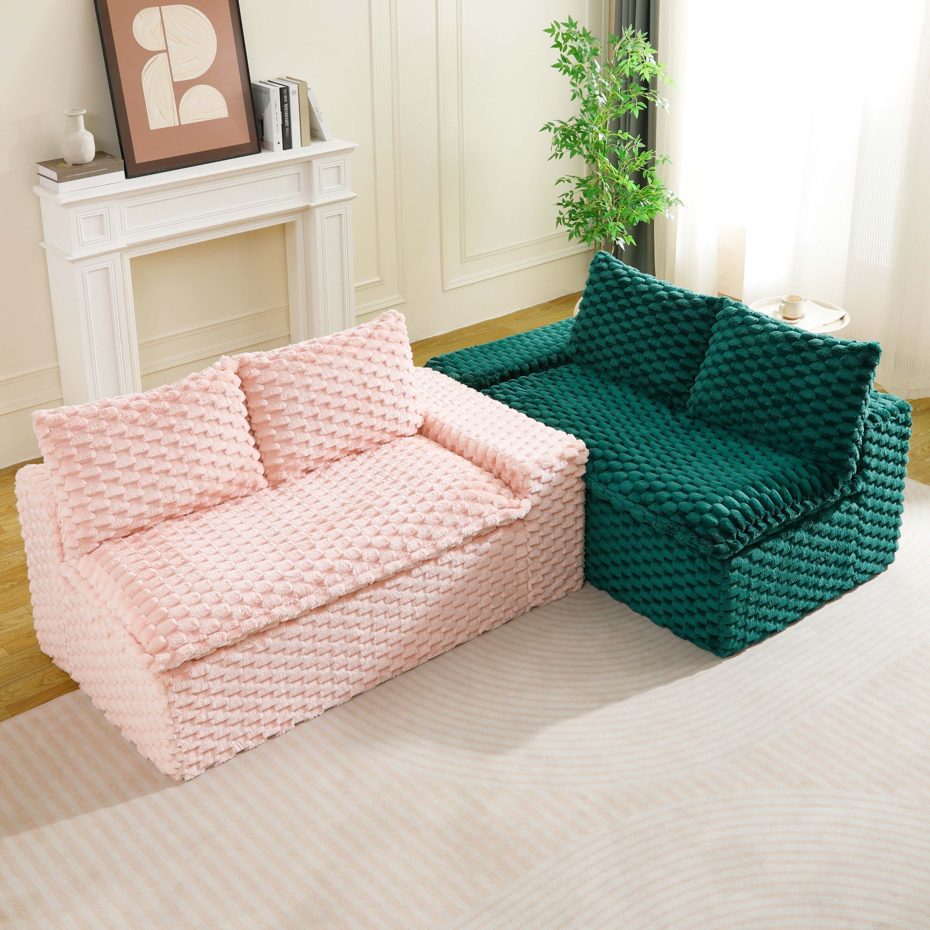 Luxury Color-Block Turtle Velvet Multifunctional Sofa - Arrangeable in Single Row, Side-by-Side or Facing Each Other, Stylish Living Room Furniture for Cozy Home Decor