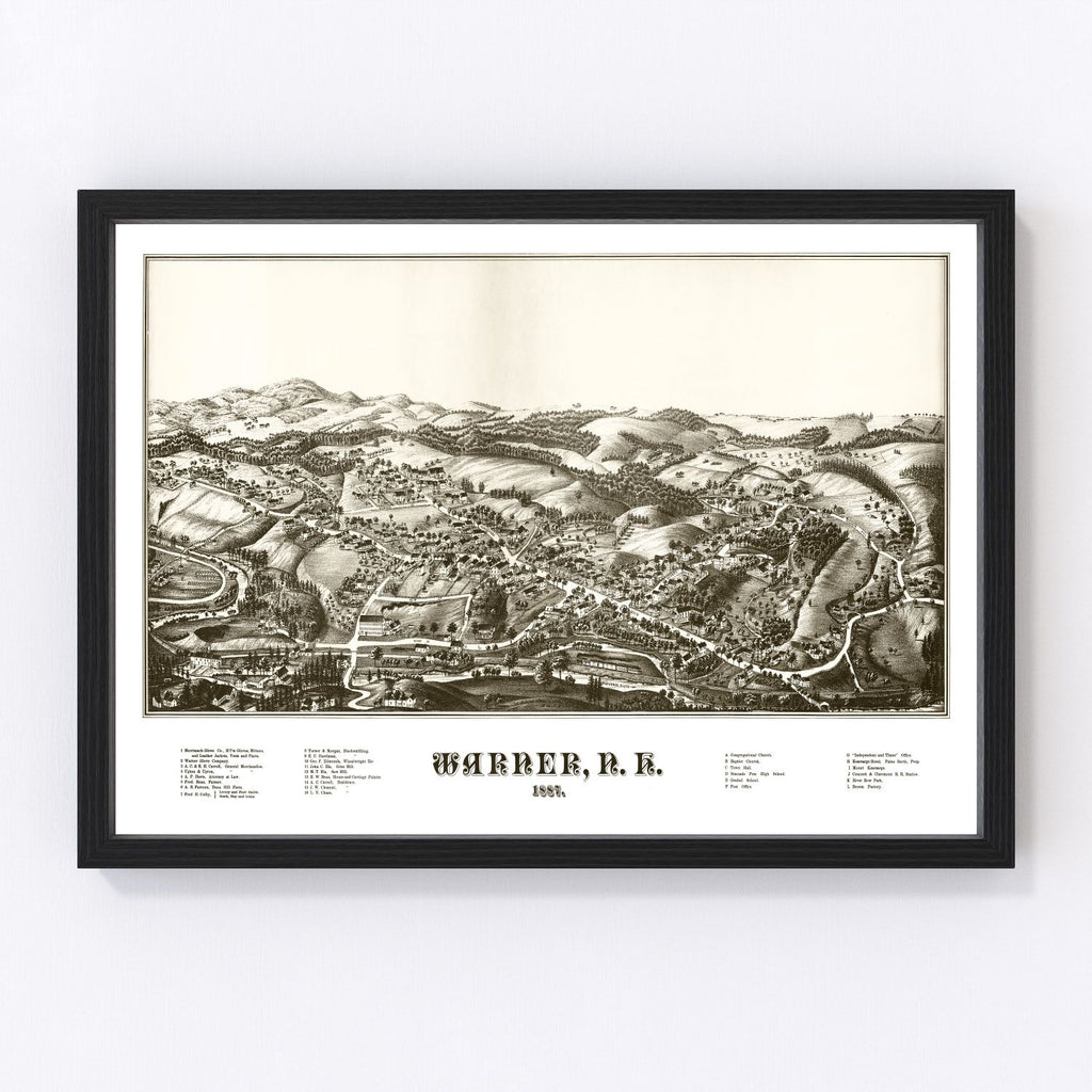 Vintage Map of Warner, New Hampshire 1887