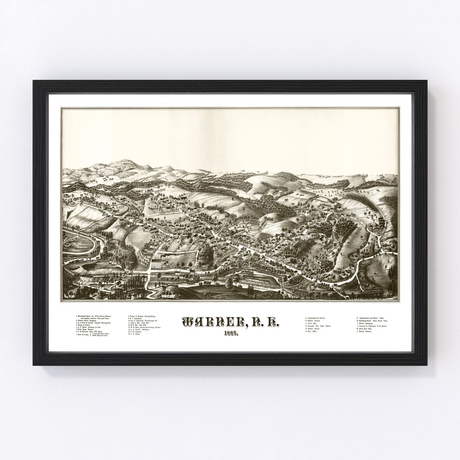 Vintage Map of Warner, New Hampshire 1887