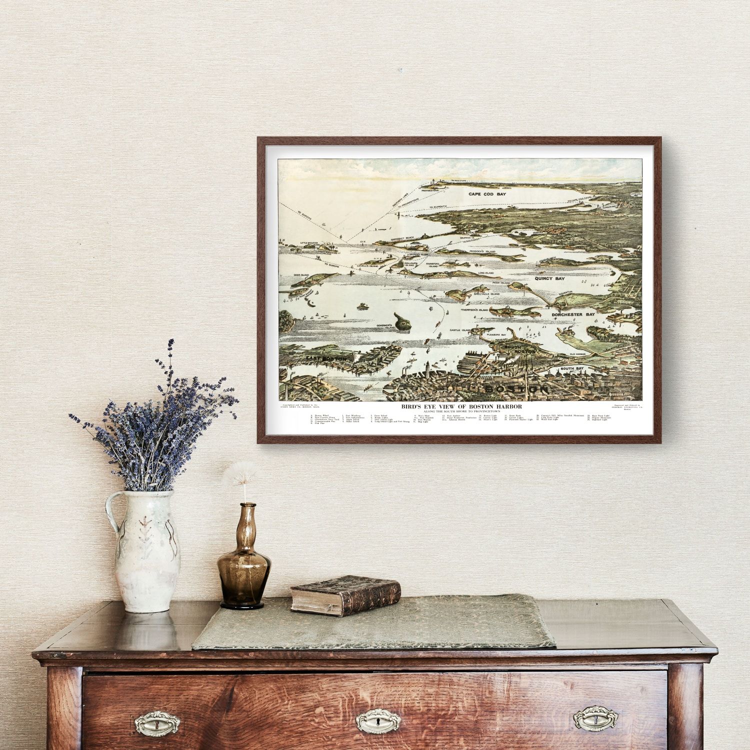 Vintage Map of Boston Harbor, Massachusetts 1920