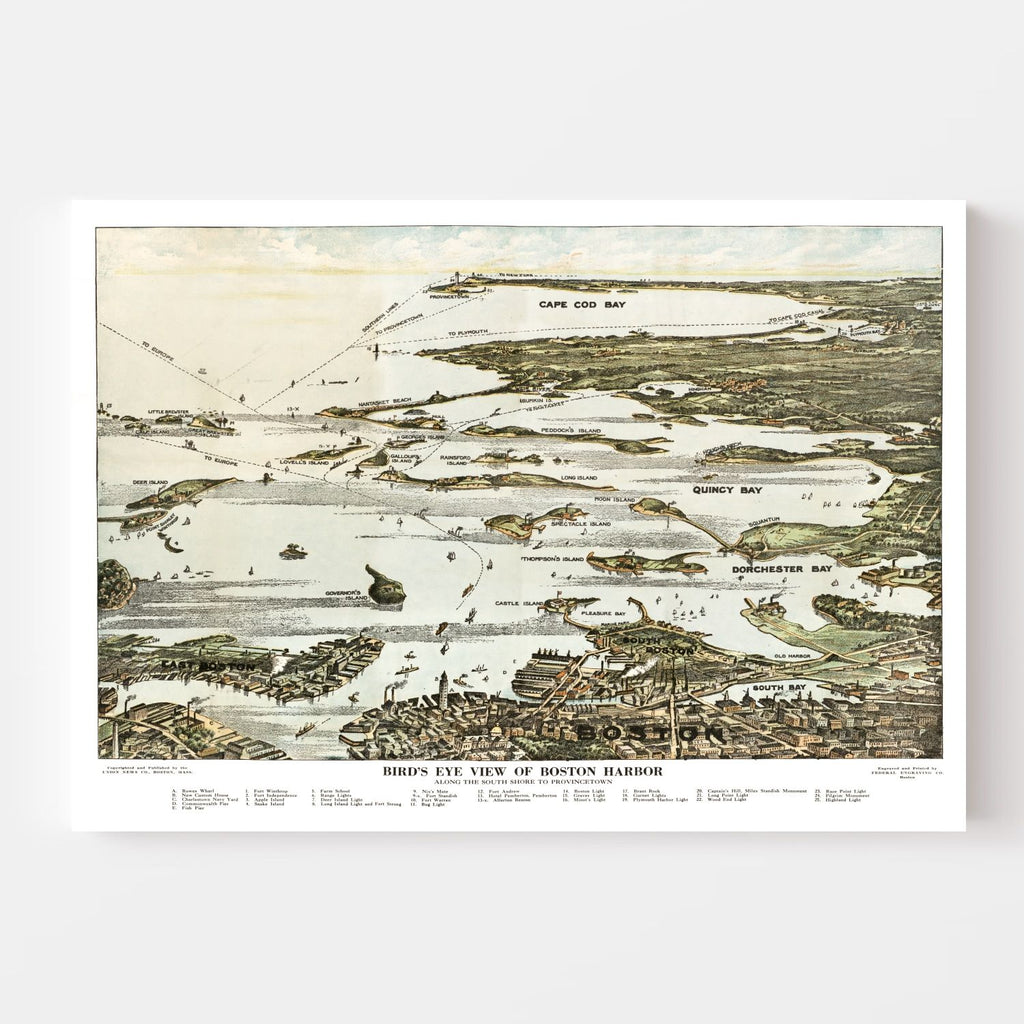 Vintage Map of Boston Harbor, Massachusetts 1920