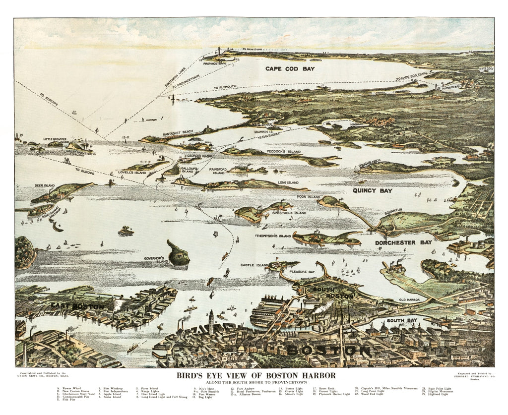 Vintage Map of Boston Harbor, Massachusetts 1920