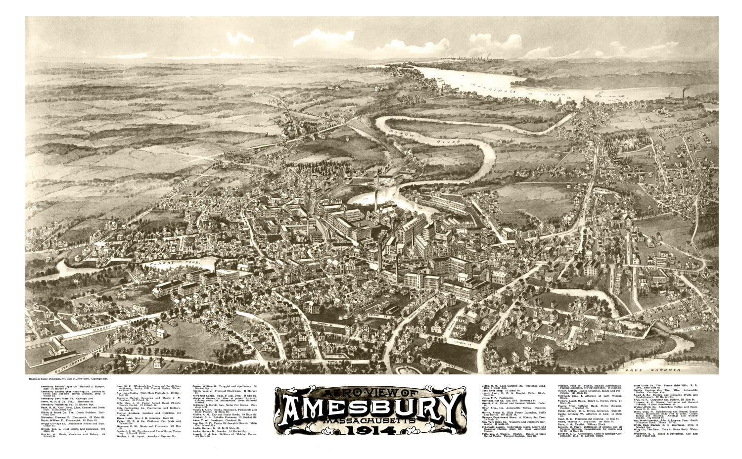 Vintage Map of Amesbury, Massachusetts 1914