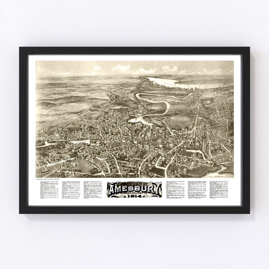 Vintage Map of Amesbury, Massachusetts 1914