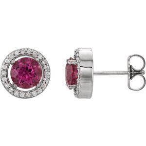 14K White Gold Natural Pink Tourmaline & 1/8 CTW Natural Diamond Earrings