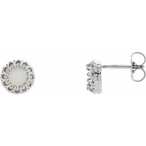 14K White Gold  6 mm Natural White Opal Earrings